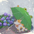 猫猫冒着雨打伞